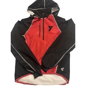 Y2K YMCA Half-Zip Hooded Windbreaker Jacket Red/Black M Stender Embroidery Retro